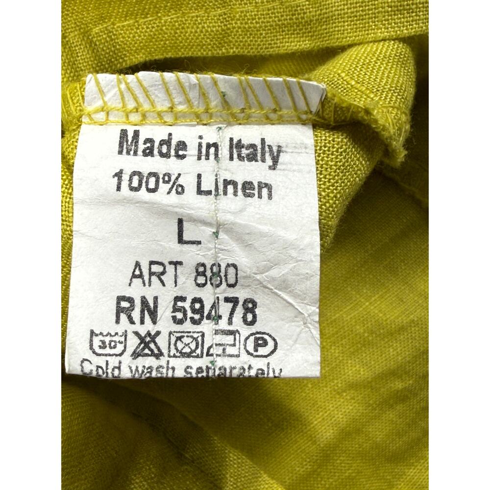 Terzo Millennio Italian Linen Top Green Yellow Tunic Size Large - Picture 3 of 9